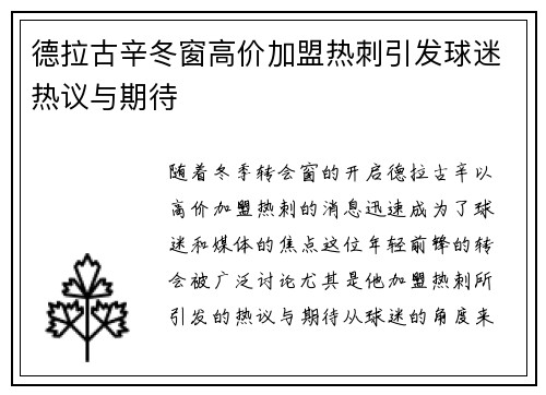 德拉古辛冬窗高价加盟热刺引发球迷热议与期待